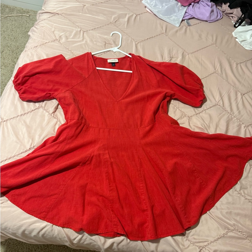 Universal Thread Red V-Neck Fit-and-Flare Mini Dress